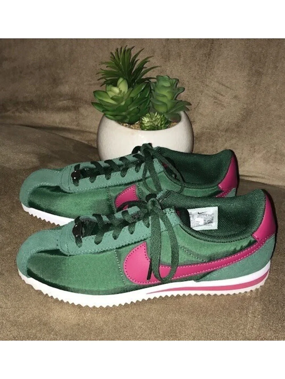 Nike Classic Cortez Green and Pink Running Shoes Size 4Y